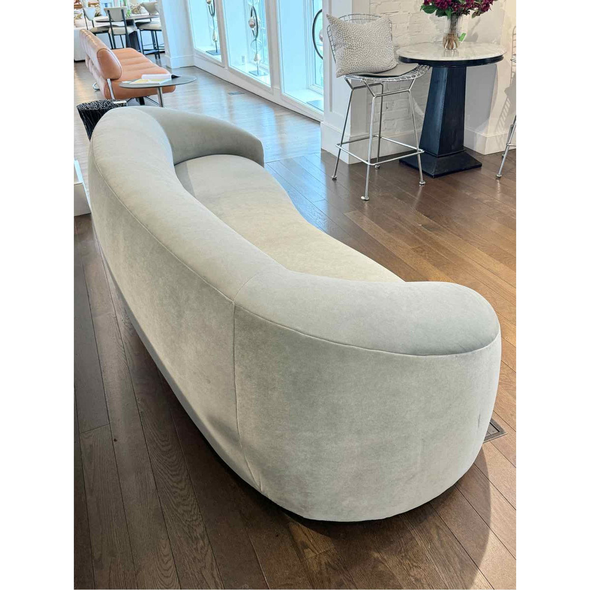 Custom Curved Sofa in Performance Velvet Seafoam 100"Wx38"Dx29"H