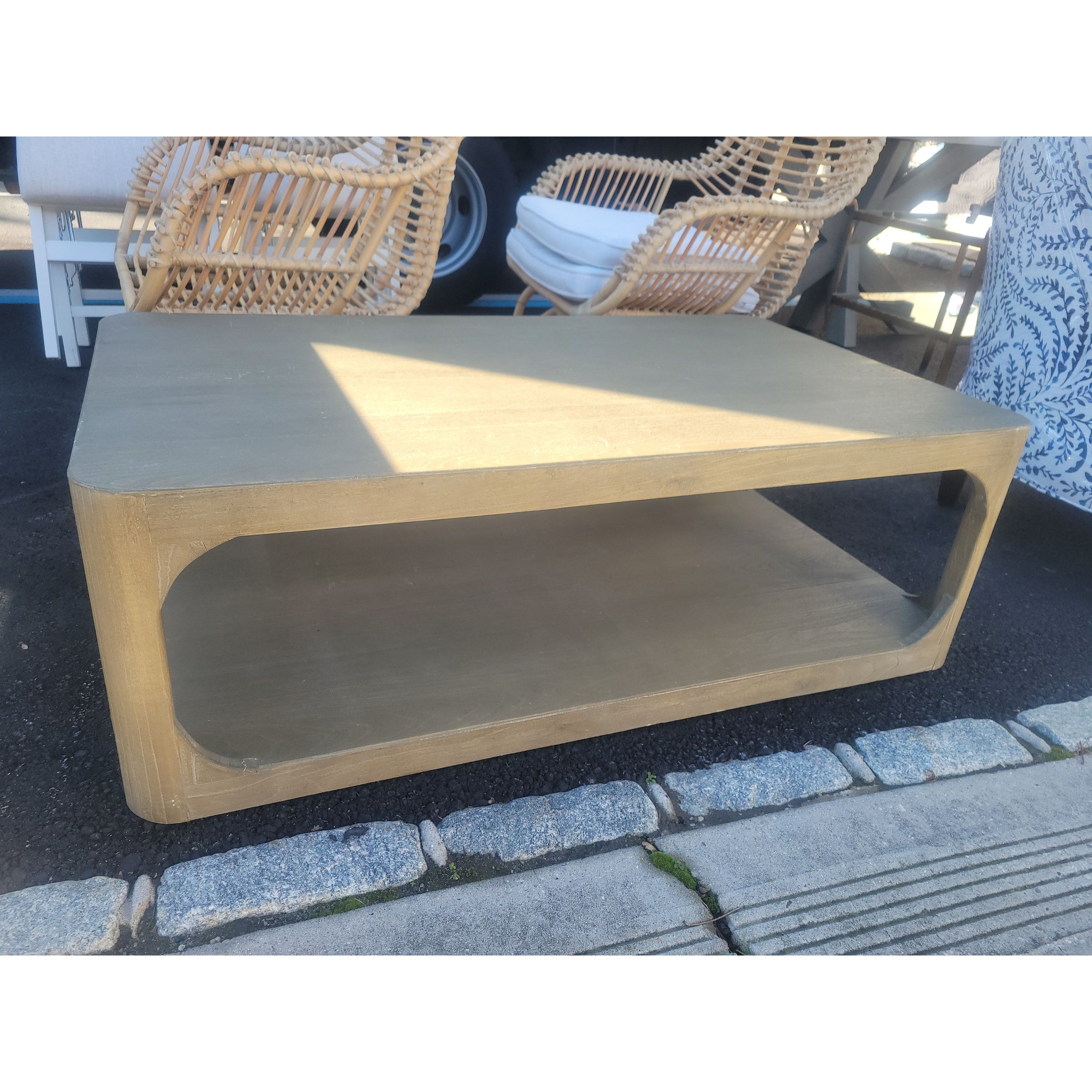 Martens 4-ft Corned-Blocked Rectangular Elm Coffee Table w/ Shelf by RH