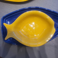 Set of French 2-Blue & 2-Yellow Serving Bowls Fish and Boat 8"L x 6"W x 2"H