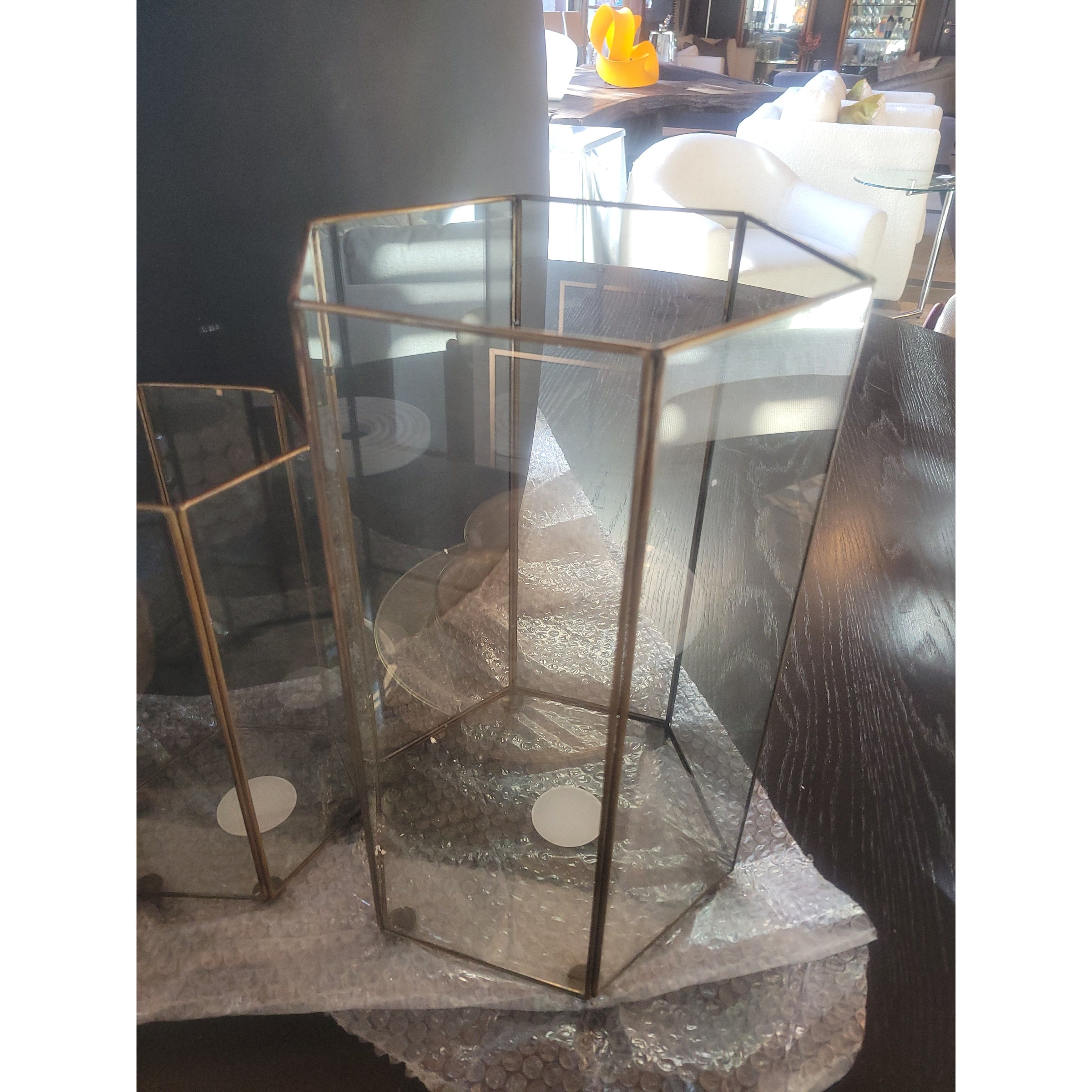 Large Brass Hexagonal Hurricane by Serena & Lily