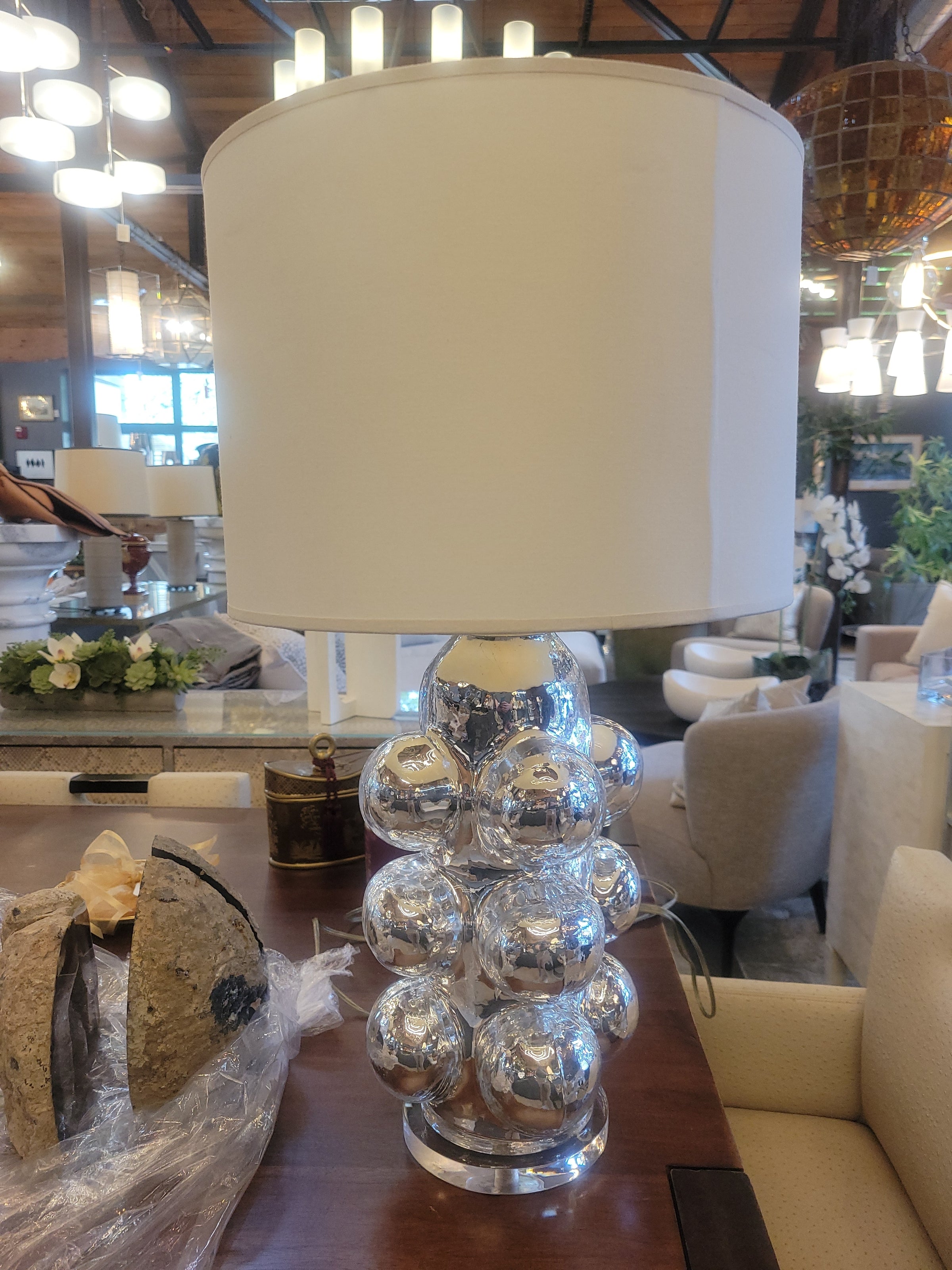 MCM Mercury Glass Bubble Table Lamp on Acrylic Base w/ Shade