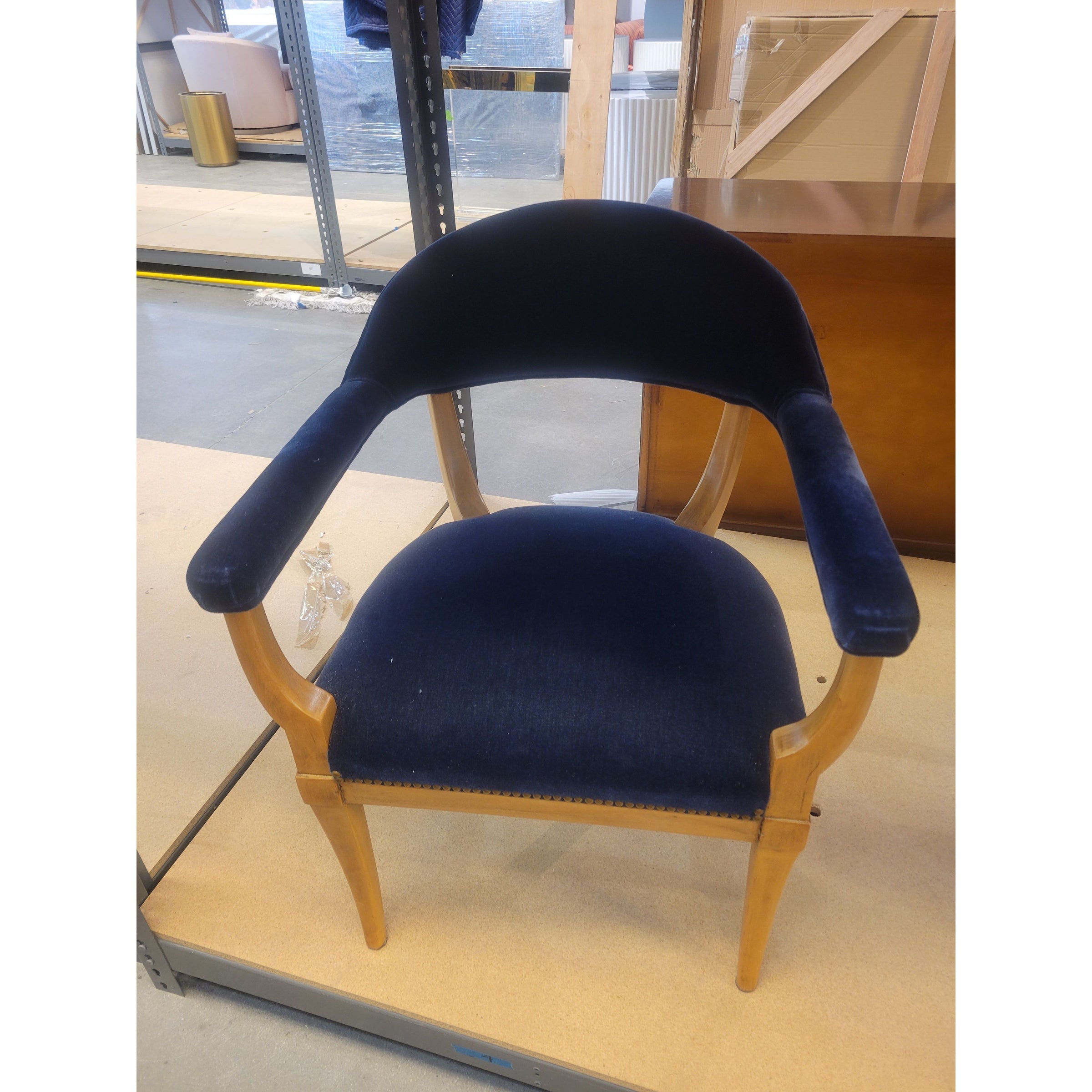 Vintage Navy Mohair Nailhead Wood Chair