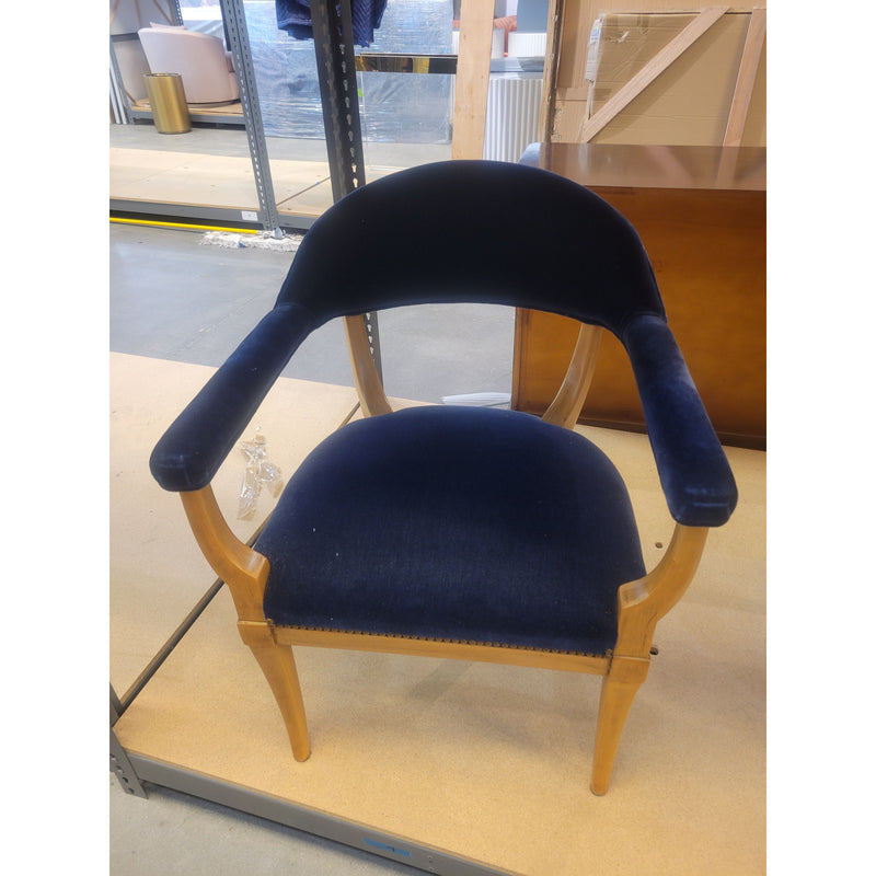 Vintage Navy Mohair Nailhead Wood Chair