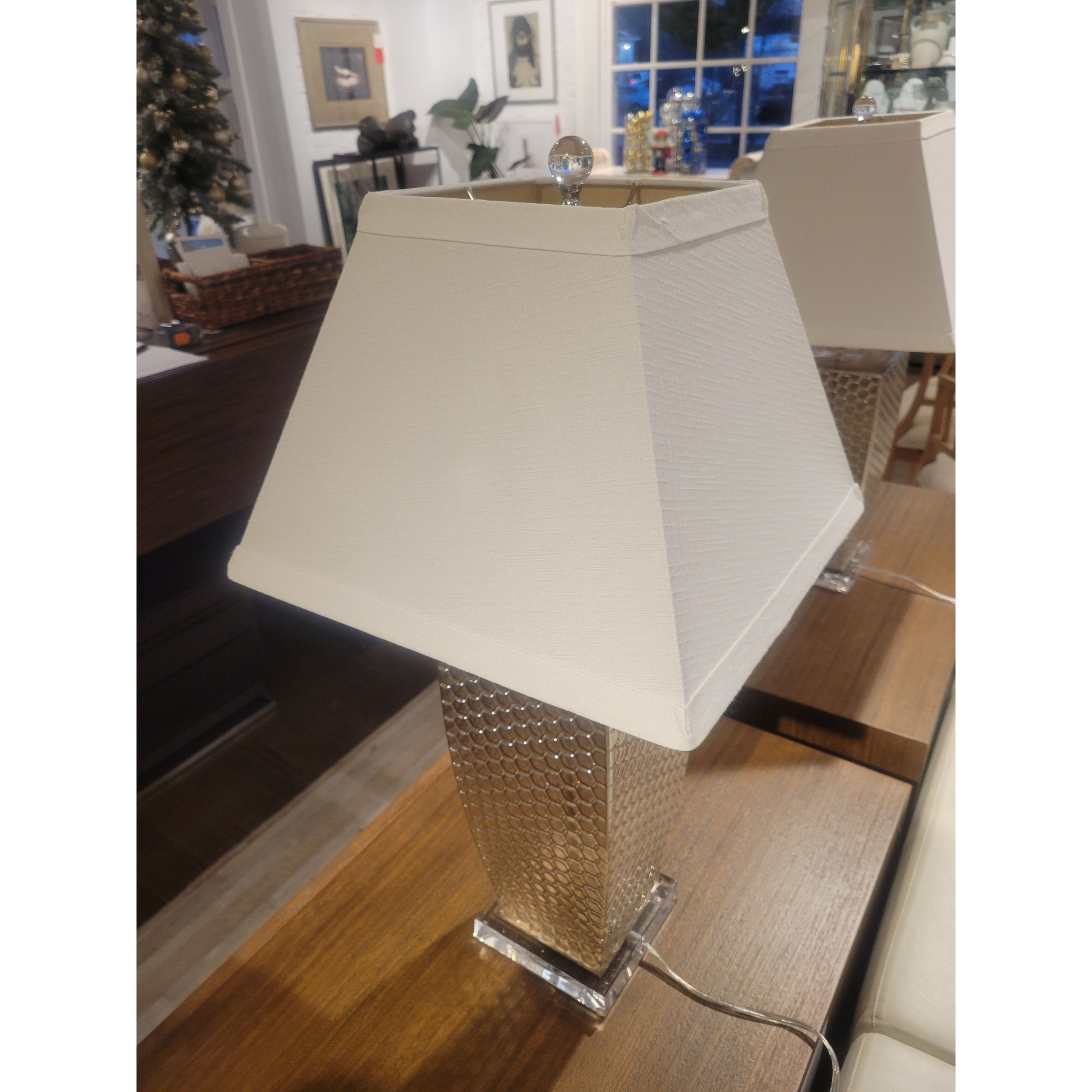PAIR of Honeycomb Poly Table Lamps w/ Shades