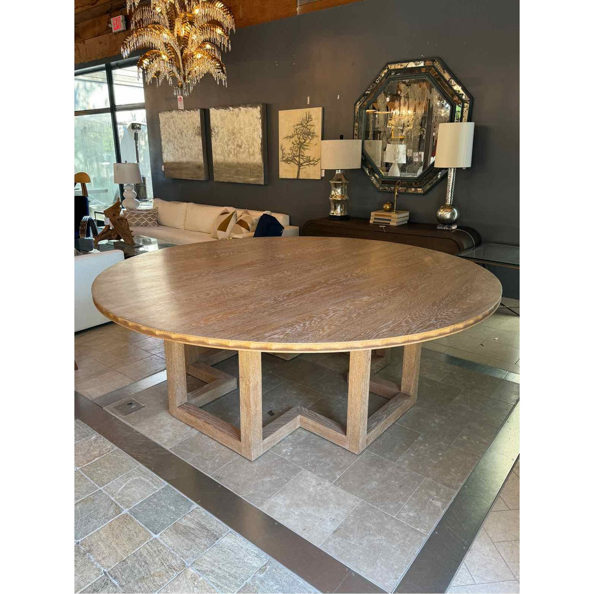 Custom English Round Oak Dining Table by Thorp