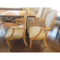 PAIR of Louis XVI Style Medallion Back Chairs w/ Sayagata Pattern Fabric (AS IS)
