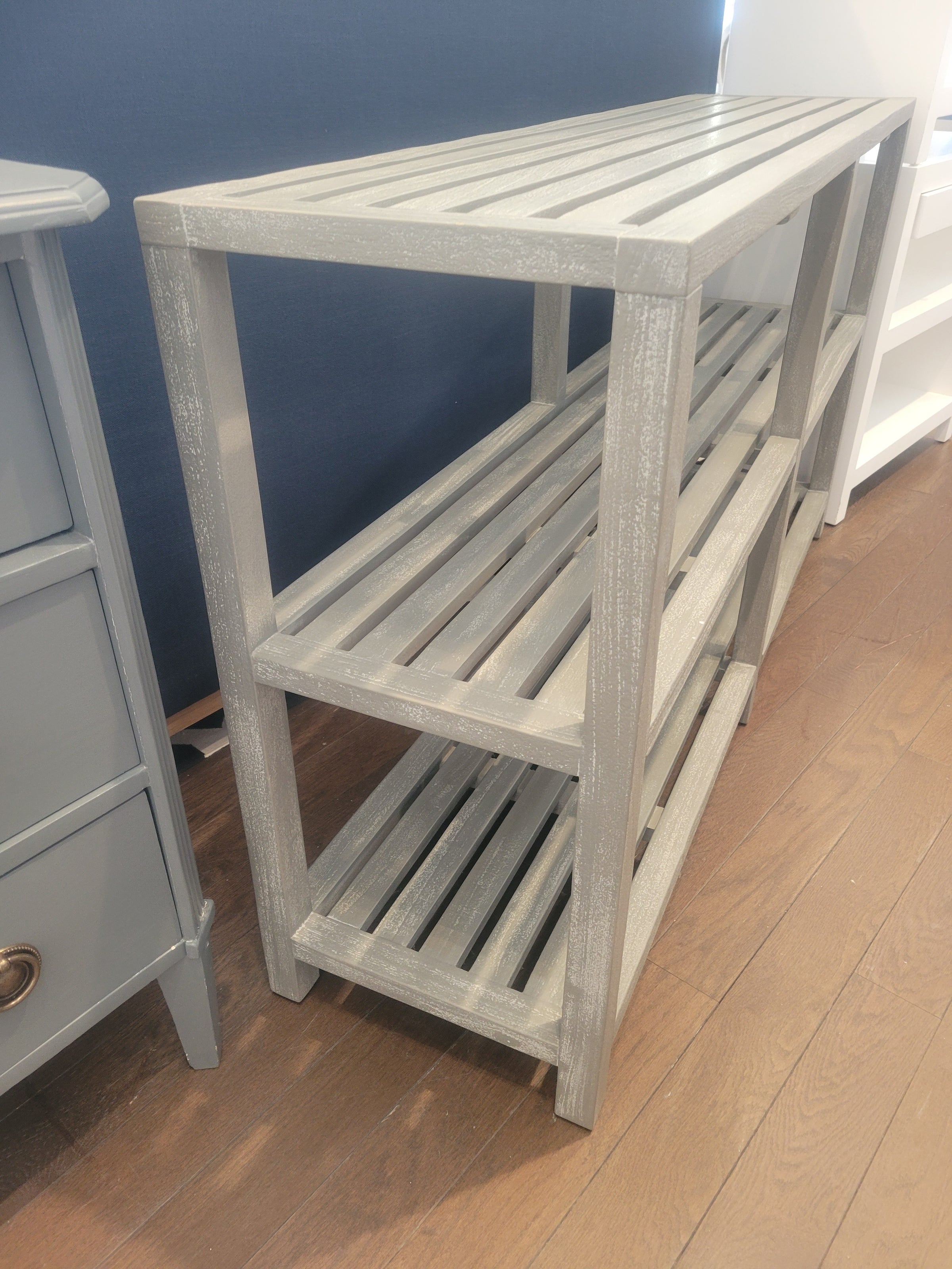 Gray Wood Console Table w/ 2 Shelves