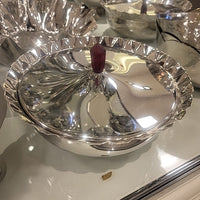 Red Resin Stone Stainless Bowl w/Cover, 8.5"Dx5"H