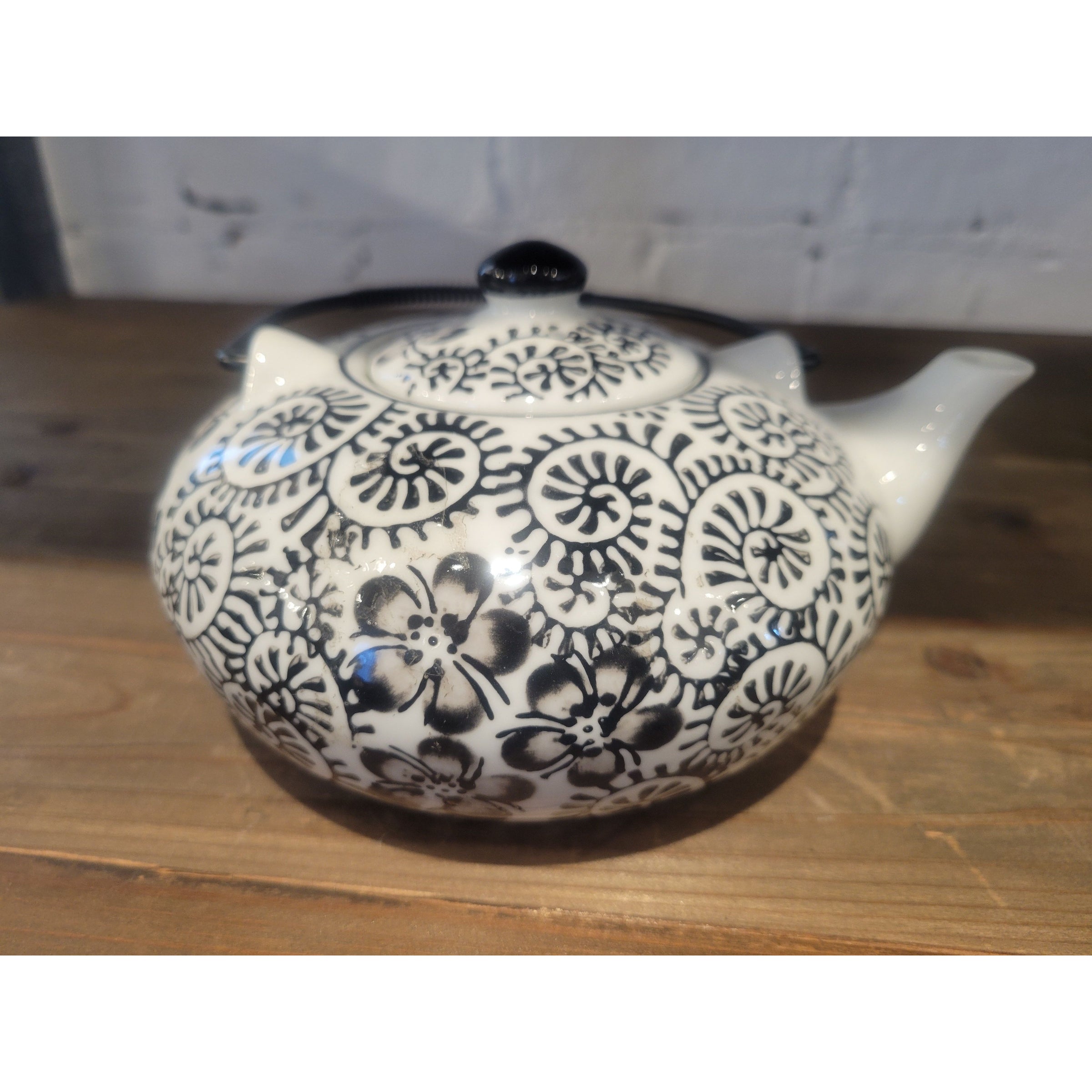 12-Pc Black & White Porcelain Tea Set