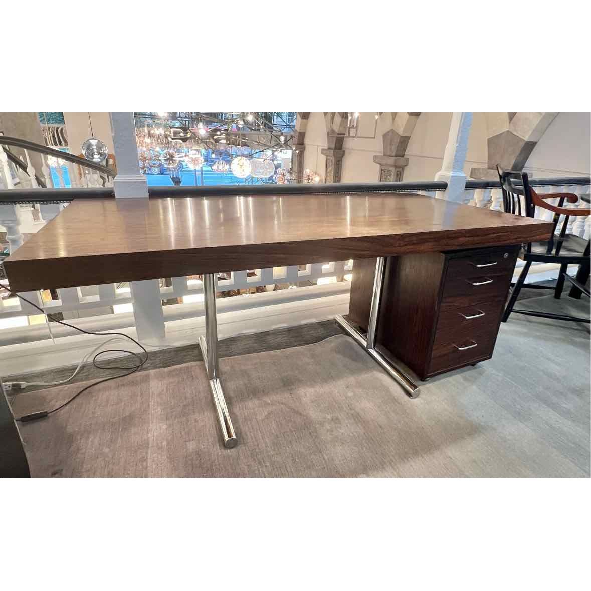 Knoll Wood Desk w/Chrome Chairs and File Cabinet