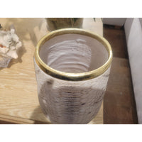 White Faux Snakeskin Textured Poly Stone & Gold Vase