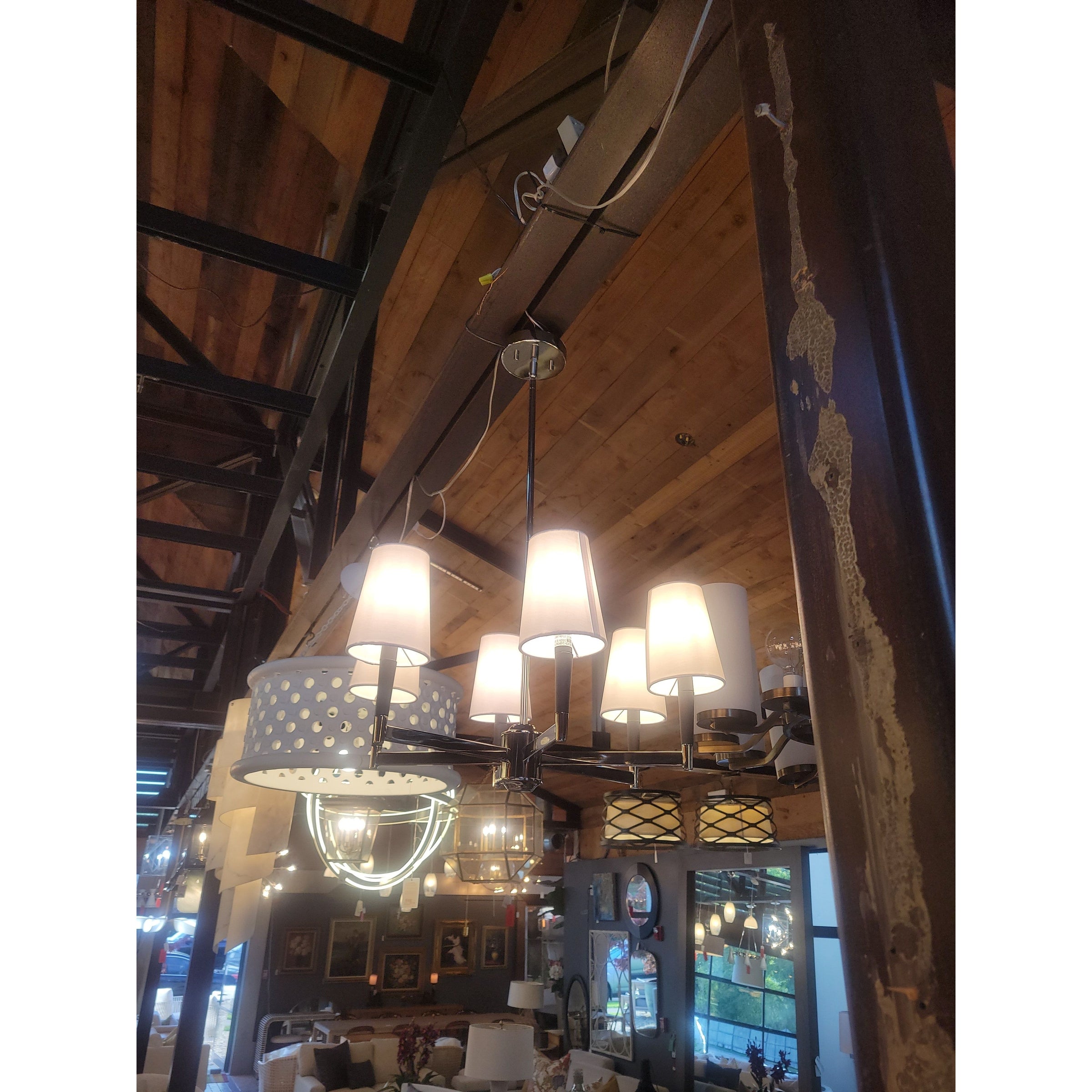 6-Arm Candelabra Chandelier w/ White Shades by Park Harbor