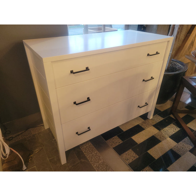 White 3-Drawer Dresser w/ Black Metal Hardware - colletteconsignment.com