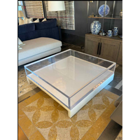 Custom Lucite / White Leather Coffee Table by Classic Gallery