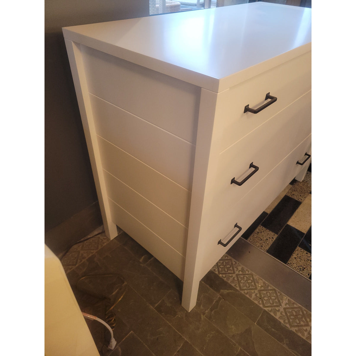 White 3-Drawer Dresser w/ Black Metal Hardware - colletteconsignment.com