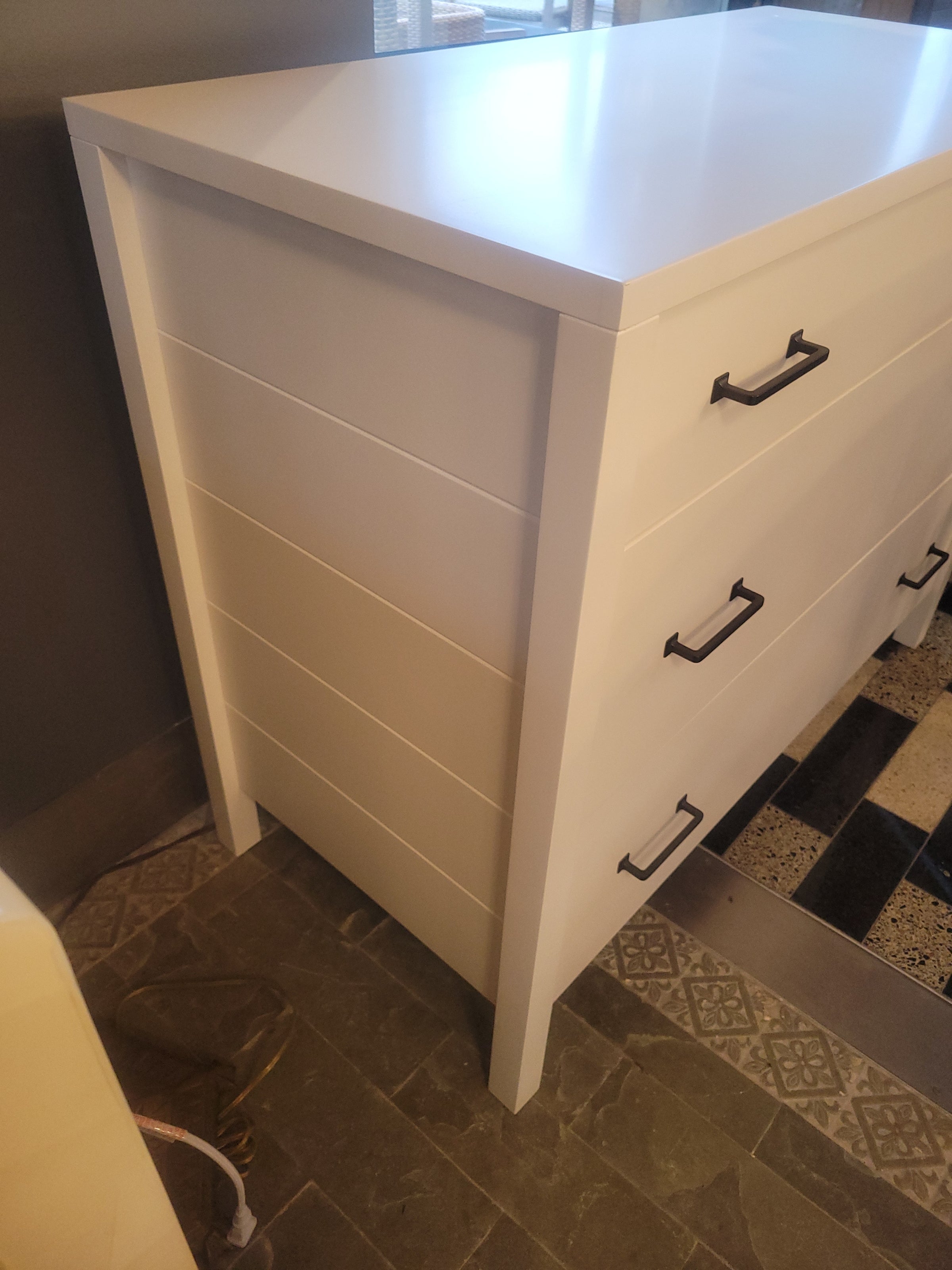 White 3-Drawer Dresser w/ Black Metal Hardware