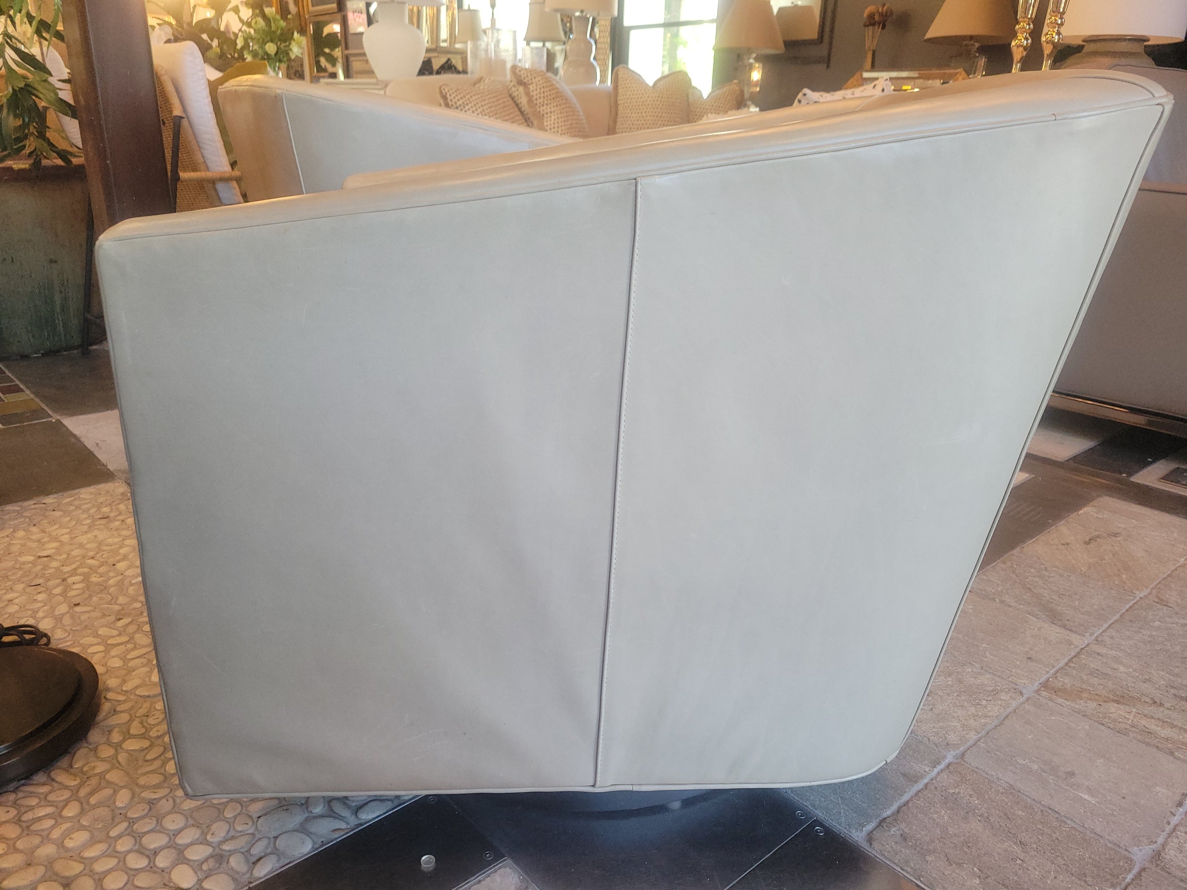PAIR of Tan Leather Swivel Lounge Chairs by MG&BW (AS IS)