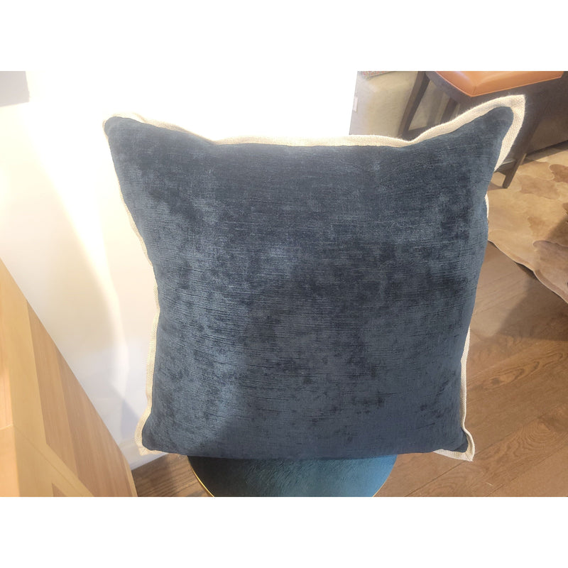 Half Navy Strie Velvet / Linen Square Pillow w/ Insert by Ryan Studio