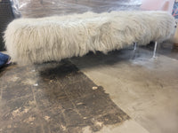 White Tibetan Lamb Bench on Lucite Legs by Outpost Original