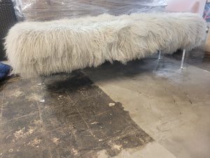 White Tibetan Lamb Bench on Lucite Legs by Outpost Original