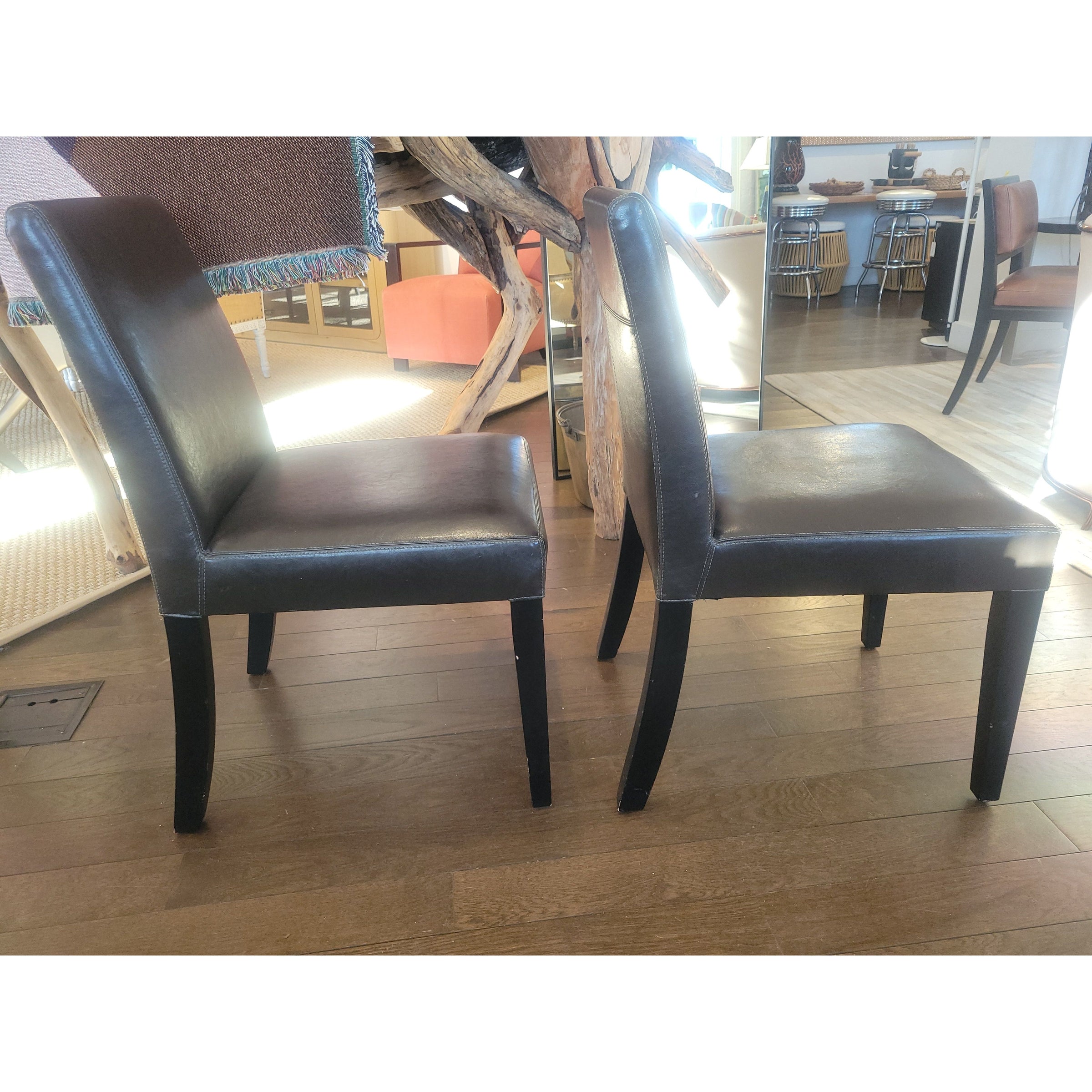 SET of 8 Brown Leather Dining Chairs - colletteconsignment.com