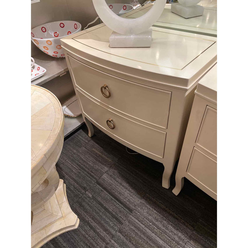 Pair of Salon 2 Drawer Bernhardt Nightstands w/ Inlaid Metal Border in Alabaster