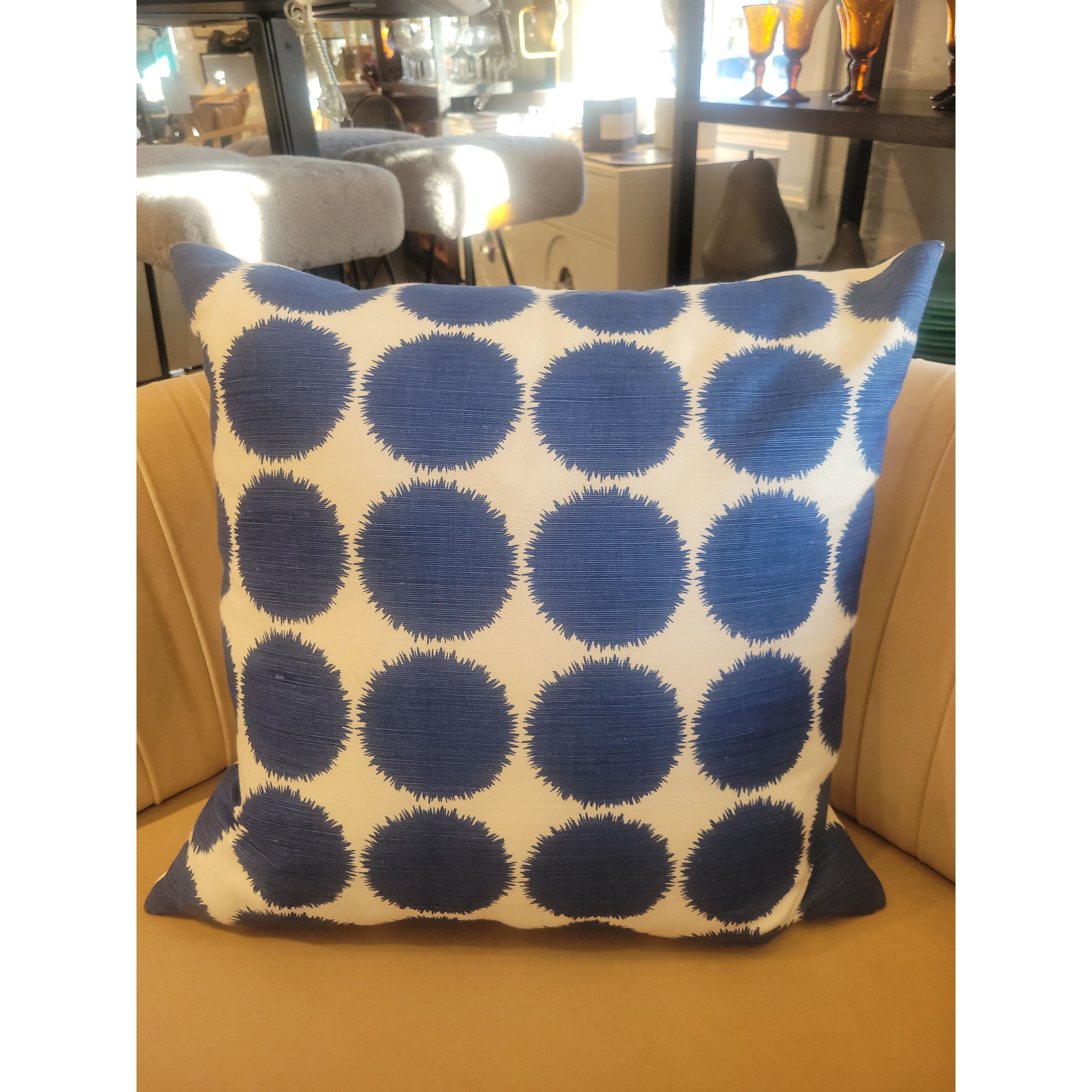 Custom Blue Circles on White Square Pillow