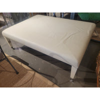 Rectangular White Leather Ottoman w/ Chrome Legs & Casters (AS IS)