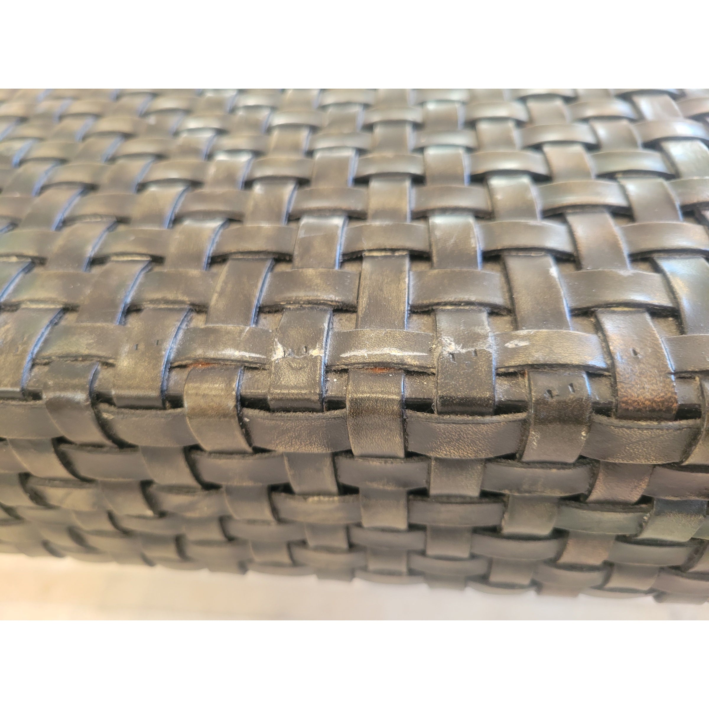 Woven Leather Bench on Dark Wood Legs
