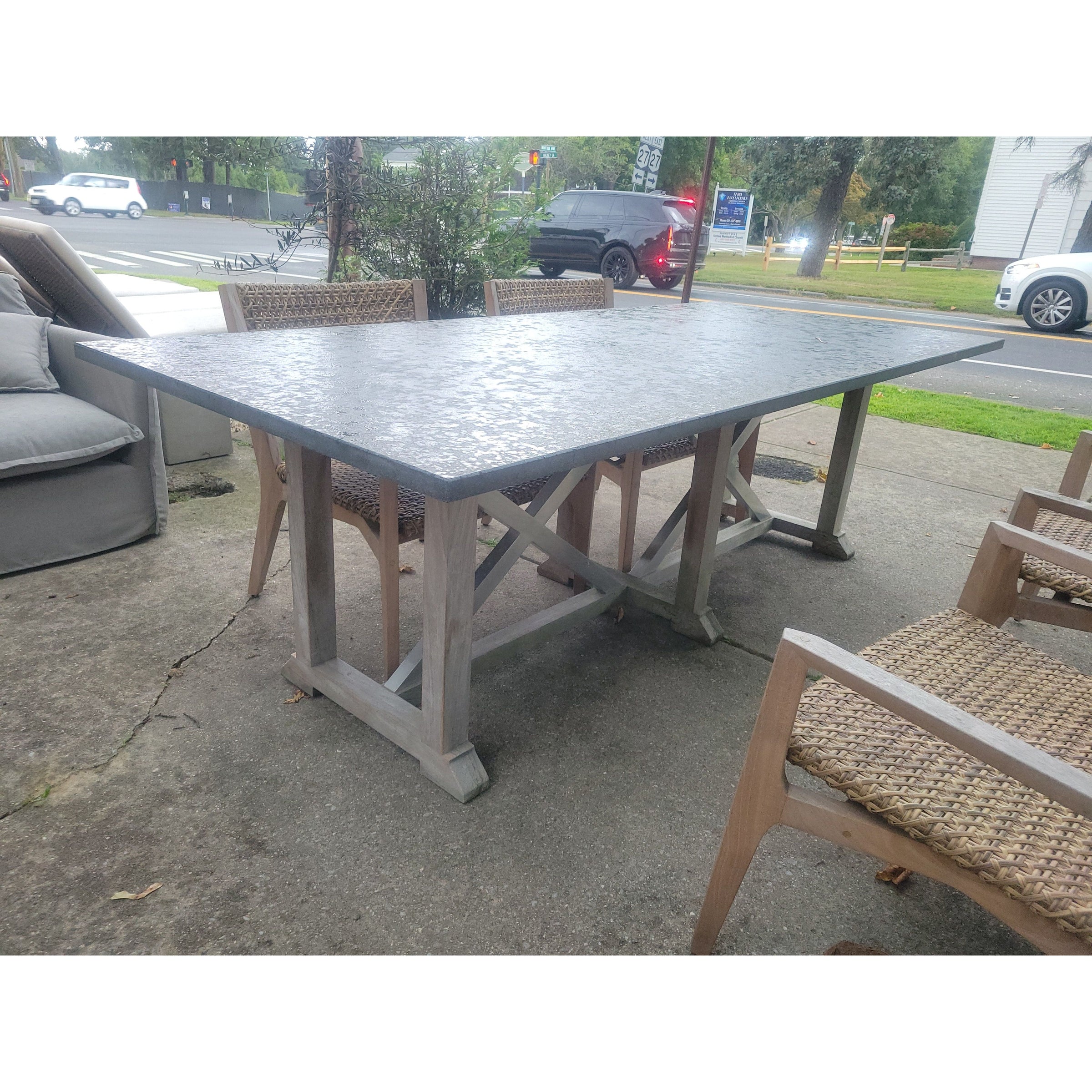8-ft Rectangular Teak Stone Top Dining Table by Sutherland