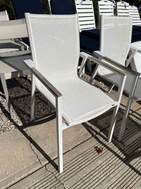 SET of 6 White Aluminum & Mesh Arm Chairs by Couture Jardin