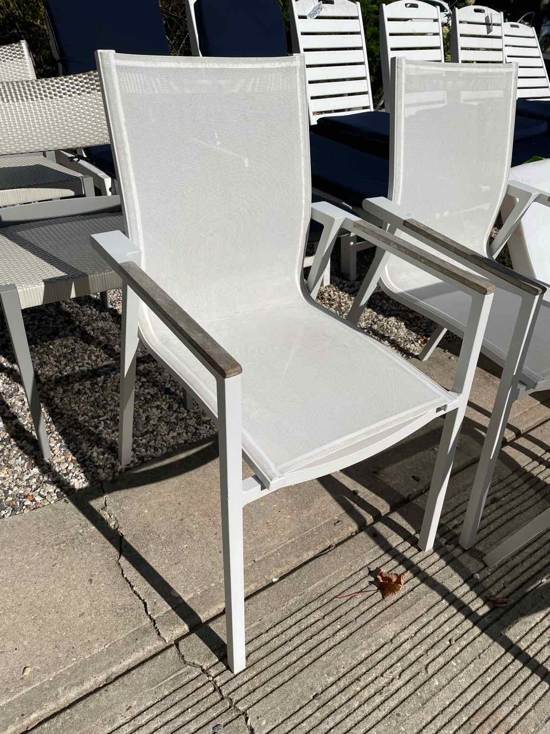 SET of 6 White Aluminum & Mesh Arm Chairs by Couture Jardin