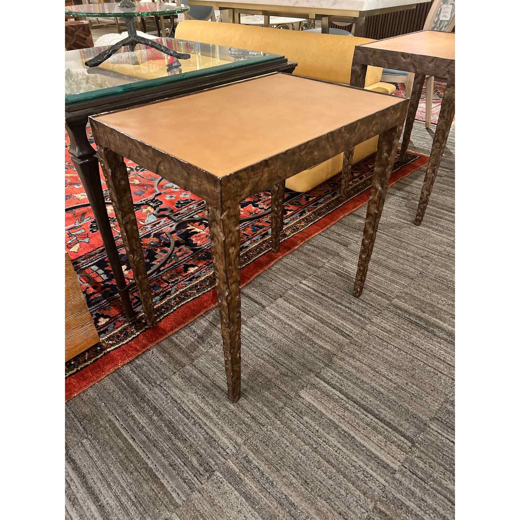 Metal & Leather Top Side Table