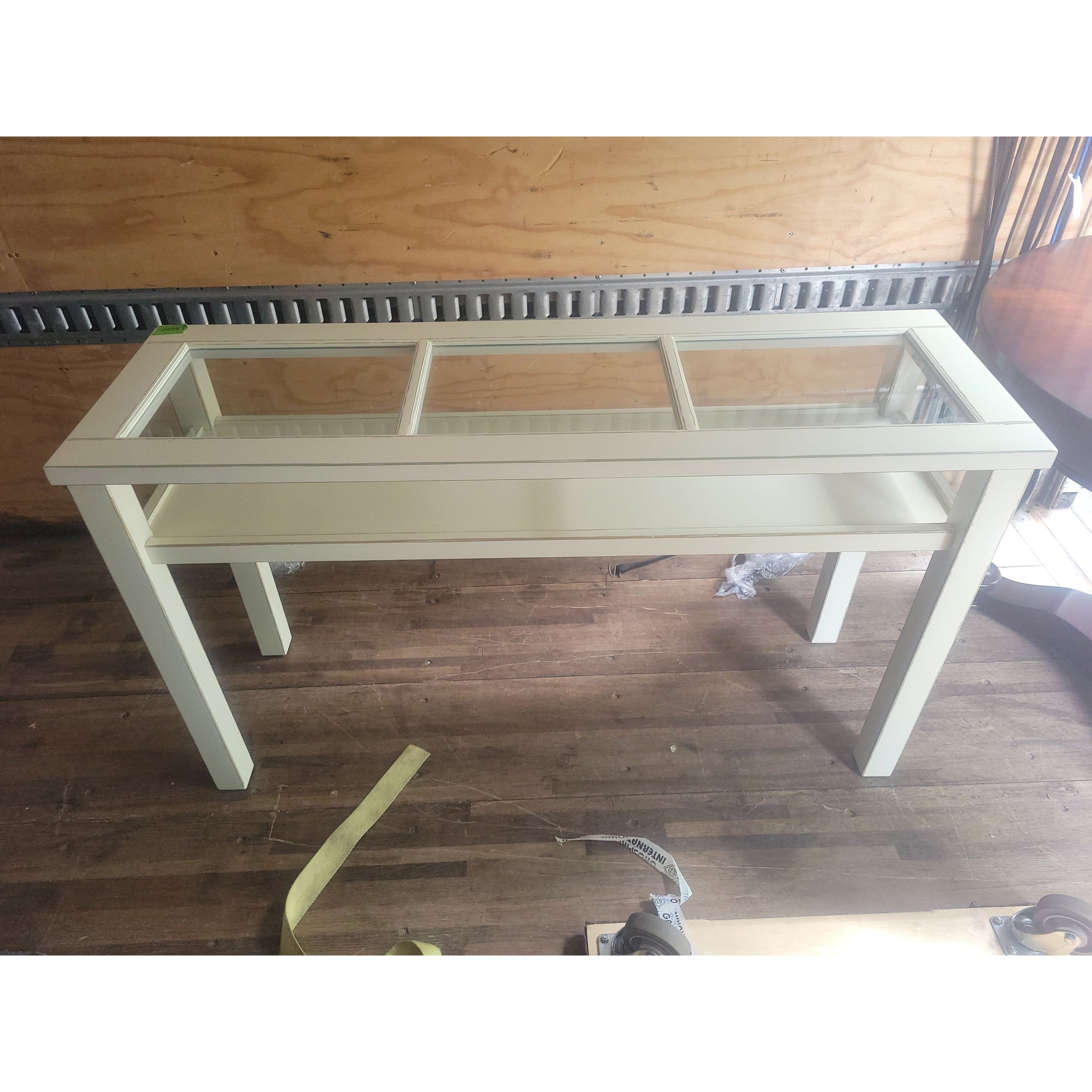 Off-White Wood Vitrine Console Table - AS IS