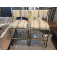 PAIR of Yellow Striped Bar Stools on Brass Bases by Ballard Designs (AS IS)