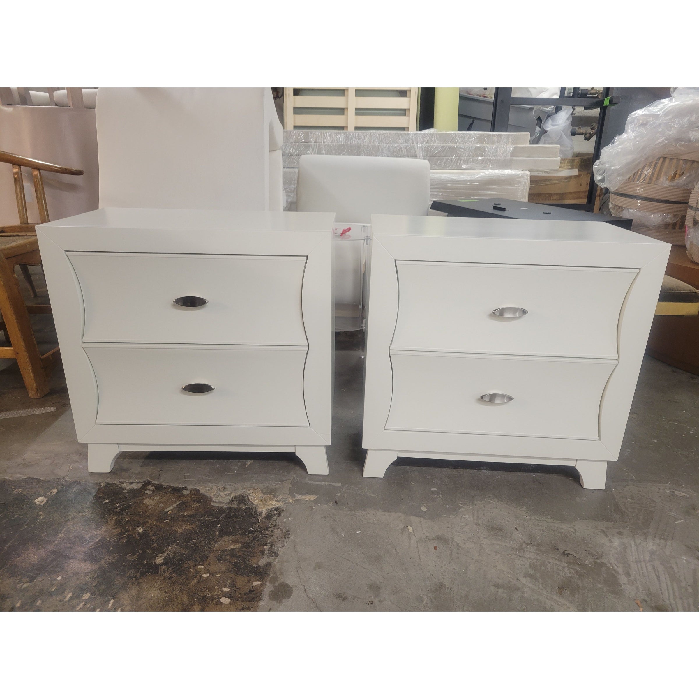 PAIR of Contemporary White Wood Dovetailed 2-Drawer Nightstands