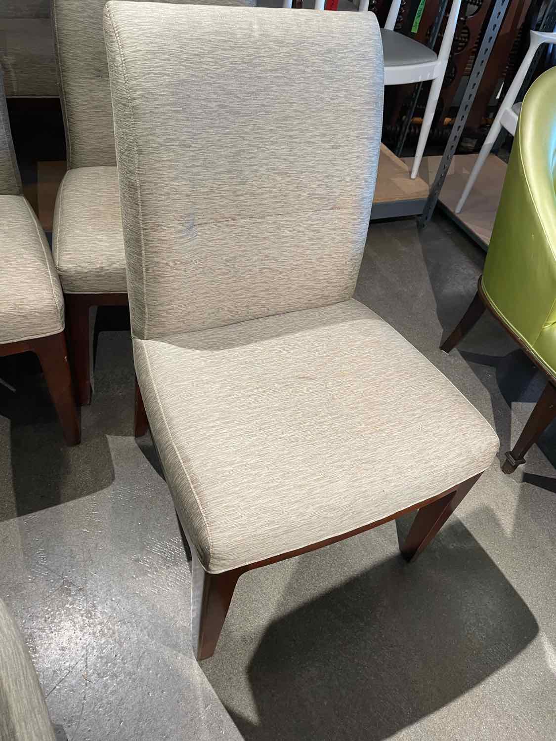 SET of 8 Gray Upholstered Dining Chairs by Bill Sofield for Baker (AS IS)