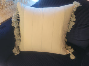 White Square Pillow w/ Blue Tassels by Serena & Lily