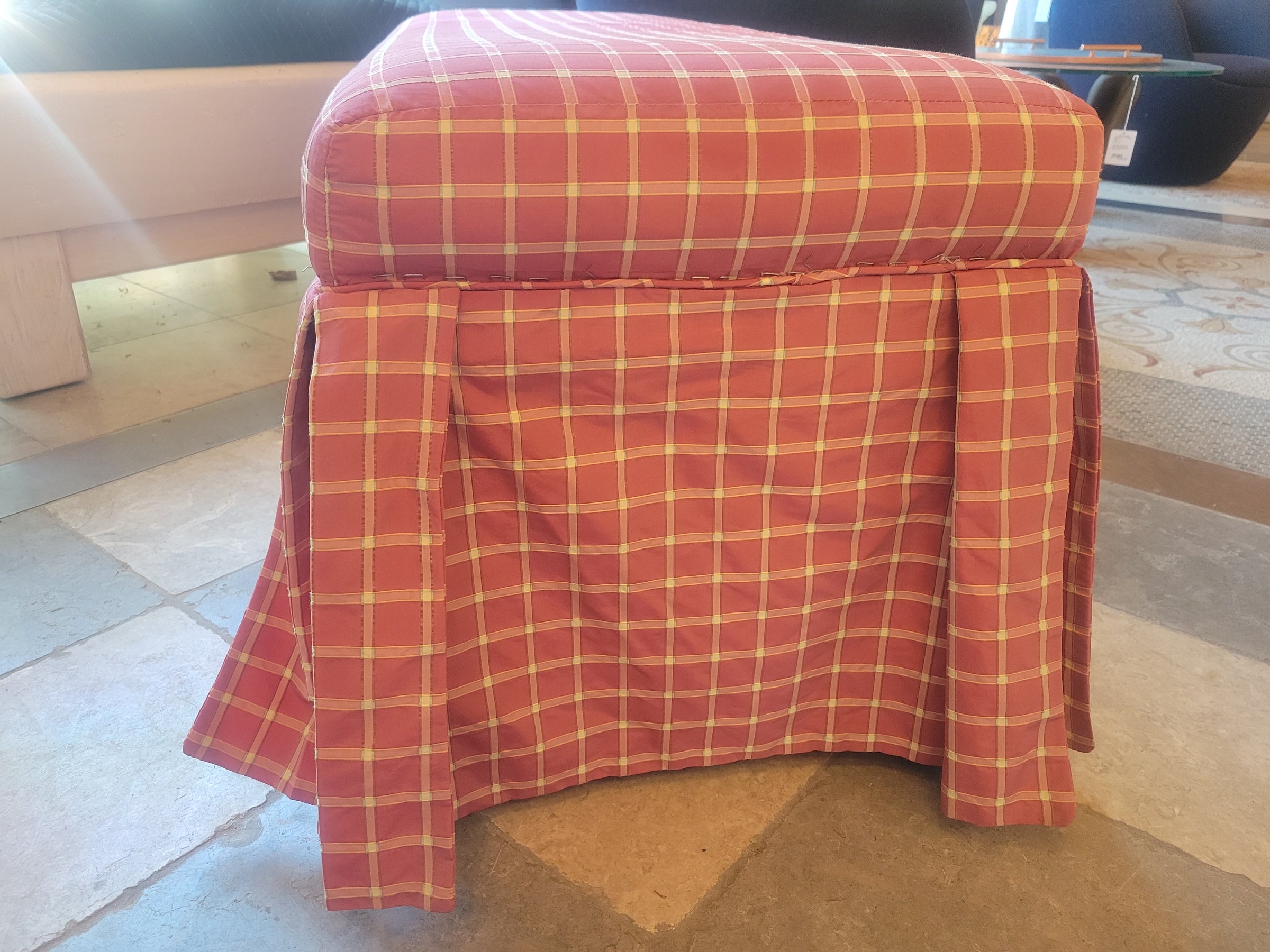Custom Pink Gingham Silk Skirted Bench