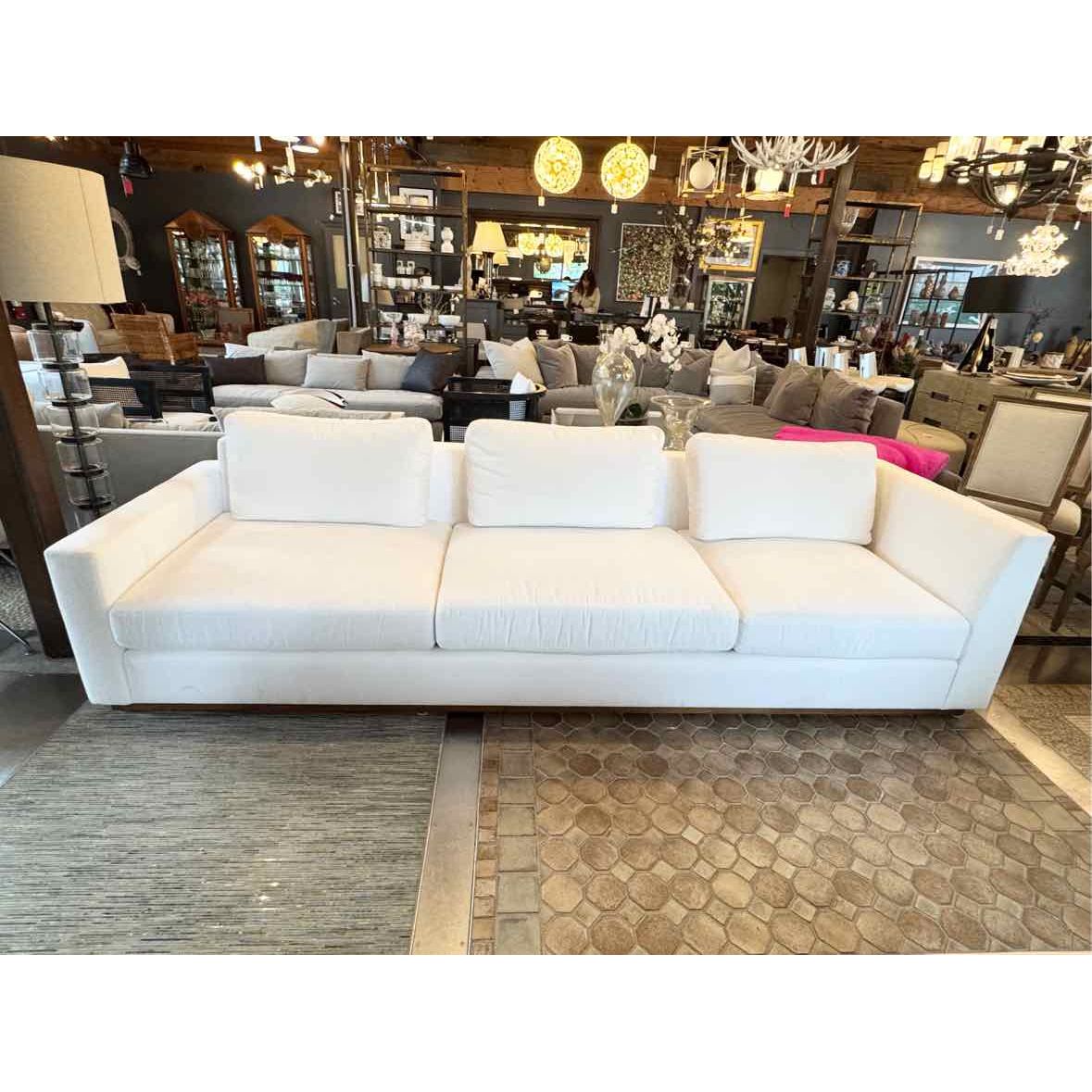 'Shelter Point' White Linen Sofa on Oak Base by Ralph Lauren