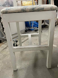 SET of 3 Vintage White Counter Stools w/ Toile Seat Cushions (AS IS)