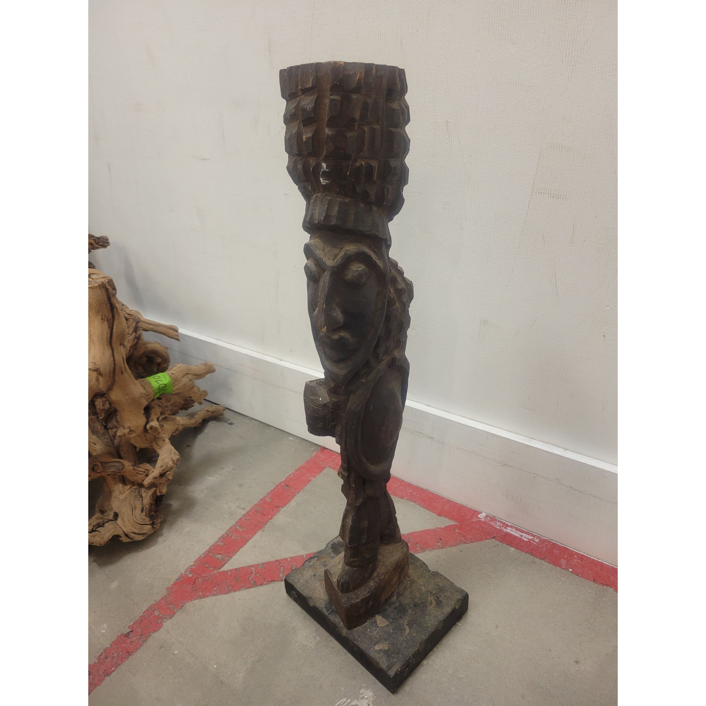 African Carved Wood Sculpture on Base