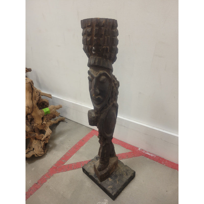 African Carved Wood Sculpture on Base