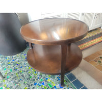 Round Mahogany Side Table w/ Shelf & Brass Feet - colletteconsignment.com