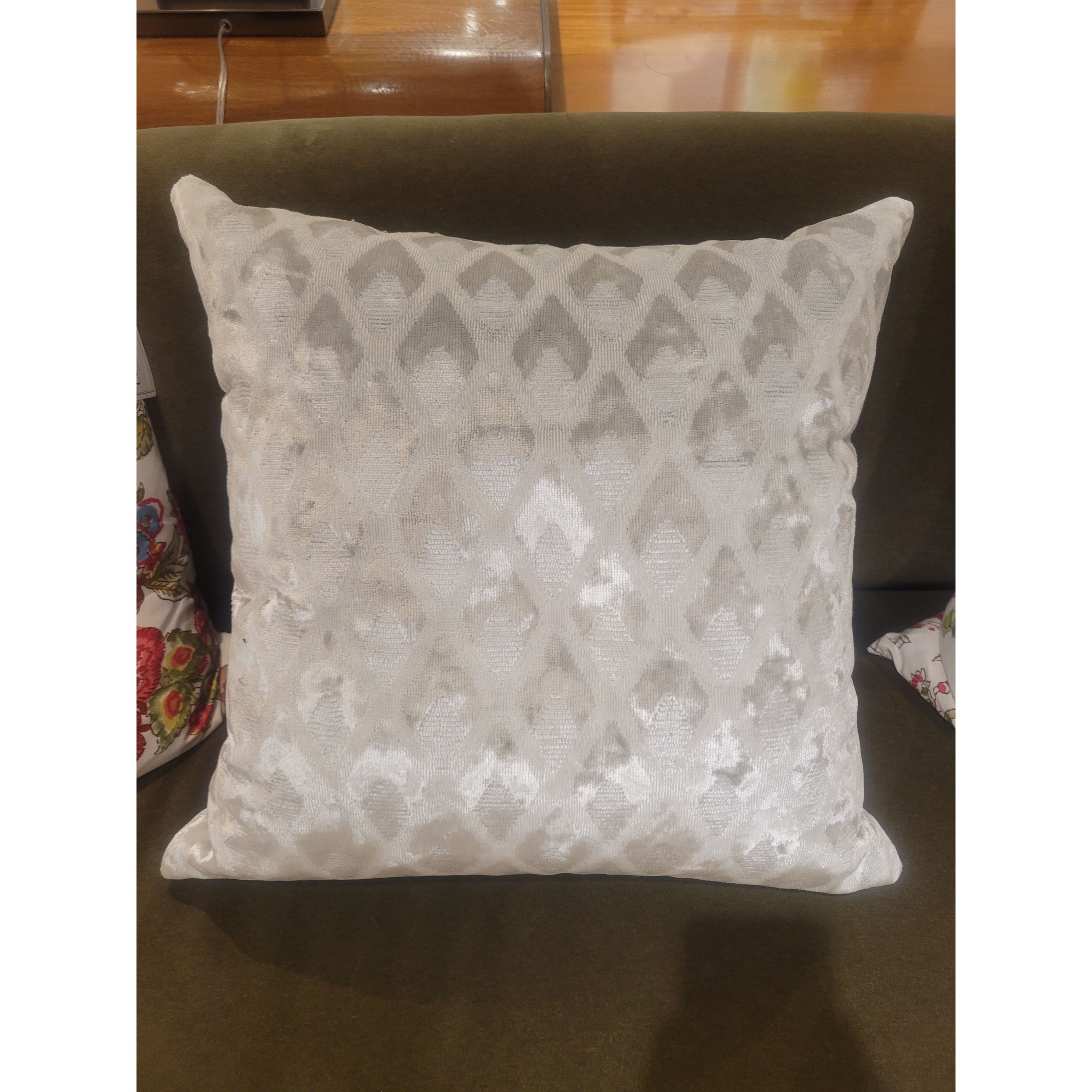 Silver Diamond Pattern Square Pillow w/ Down Insert - colletteconsignment.com