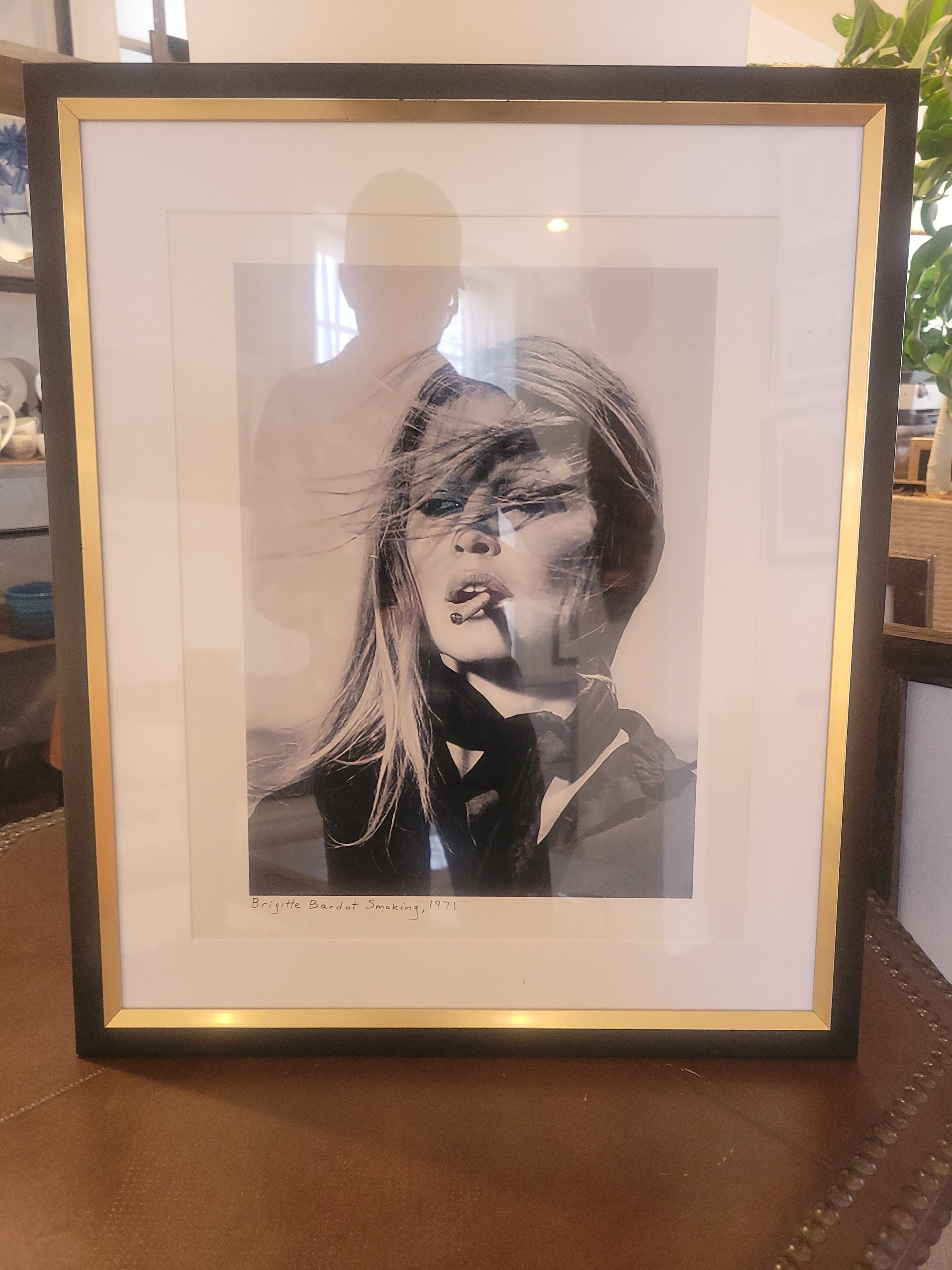 Brigitte Bardot w/ Cigarette,1971 B&W Photo by Terry O'Neill in Black Frame