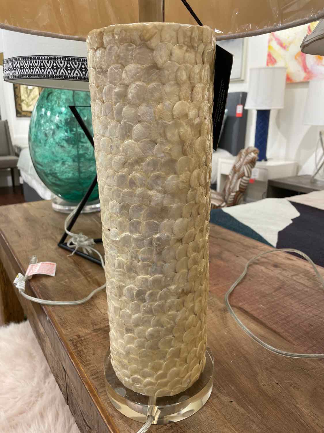 Scalloped Capiz Shell Table Lamp on Acrylic Base w/ White Shade by Regina Andrew