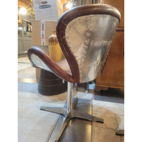 PAIR of Timothy Oulton Devon Style Brown Leather & Steel Swivel Chairs