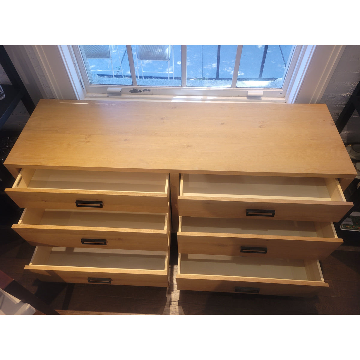 6-Drawer Natural Oak Dresser w/ Metal Pulls - colletteconsignment.com