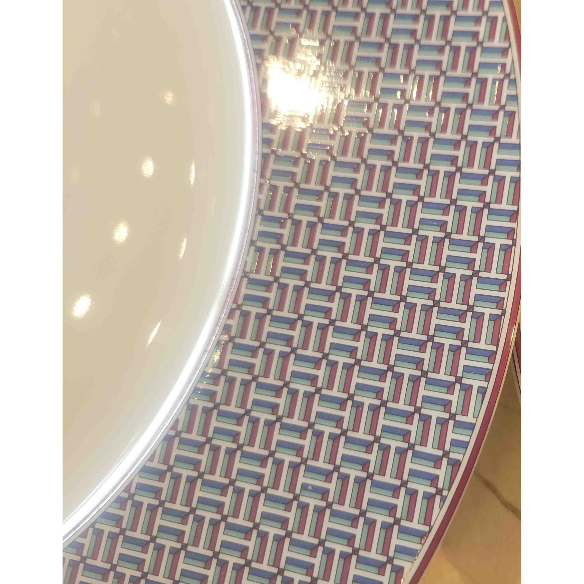 Hermes Tie Set Porcelain Dinner Plate w/ Purple Trim